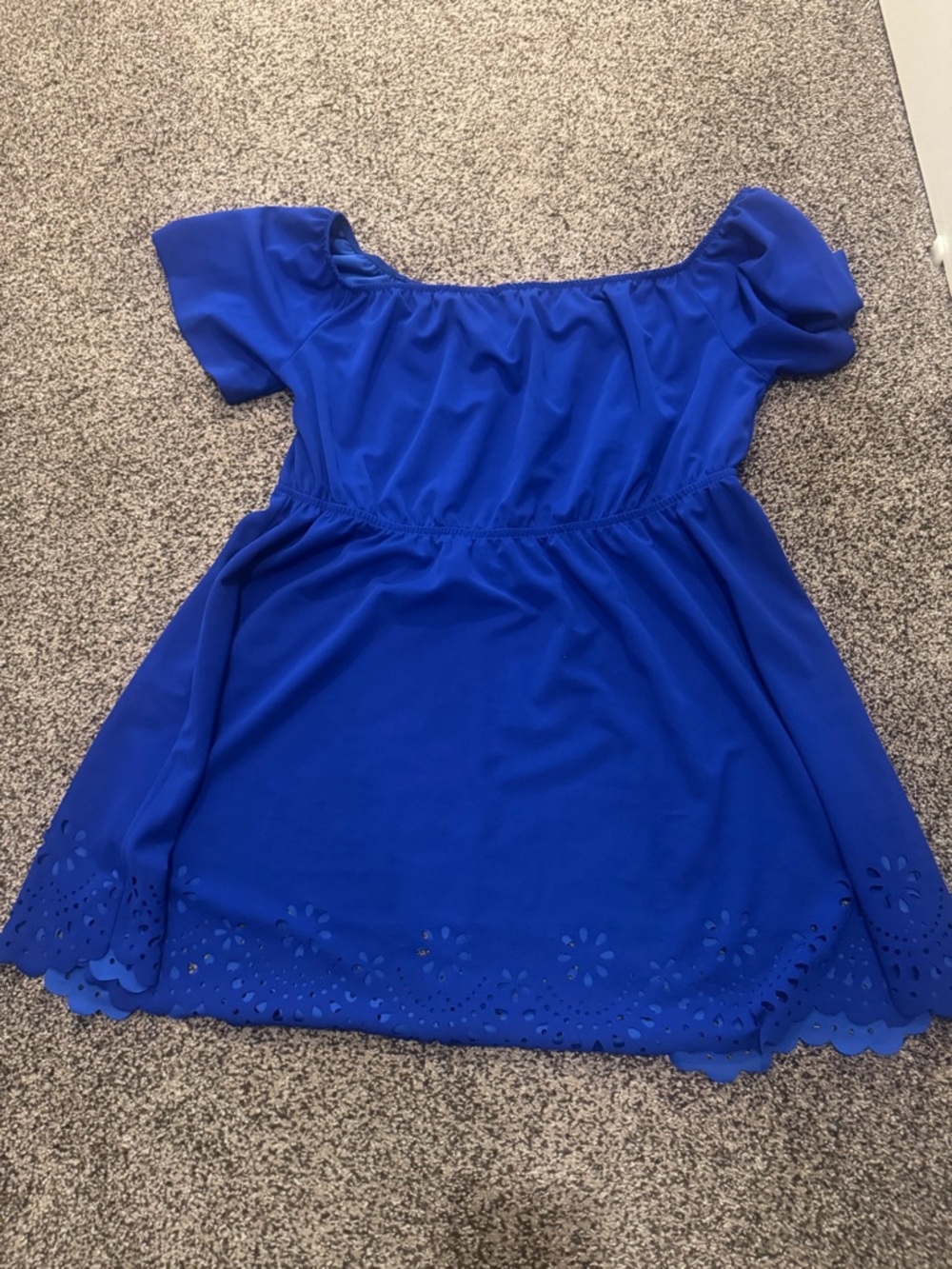 Amazon Royal Blue Off-Shoulder Dress with Laser-Cut Hem